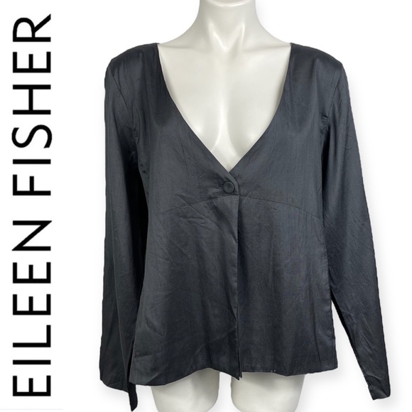 Eileen Fisher Raw Silk Blazer Lightweight Jacket Gunmetal Gray XL Lagenlook Boho - Picture 3 of 16
